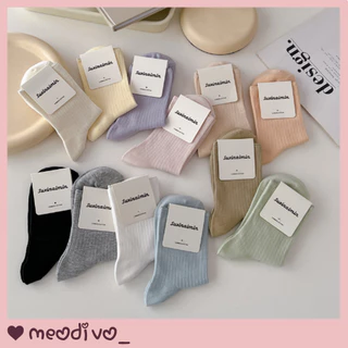 Tất Vớ Nữ Cổ Cao Pastel Viền Line Nhỏ 100% COTTON Hàng Loại 1 - mèo đi vớ ୨ৎ