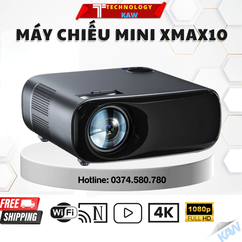 Máy chiếu mini XMAX10 chính hãng Full HD độ sáng 12000 lumen, chất lượng hình ảnh 4K siêu nét, hàng chính hãng, bh 3 năm