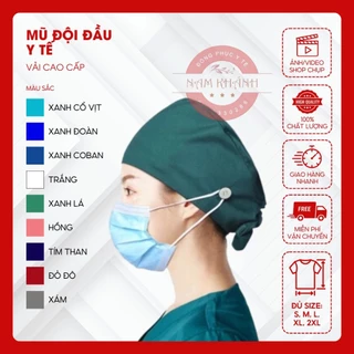 Mũ đội đầu y tế nhiều màu- vải Lon Nhật - Mũ vải blu công nghệ trùm đầu, mũ công nhân trùm đầu, mũ vải bếp, nhân viên.