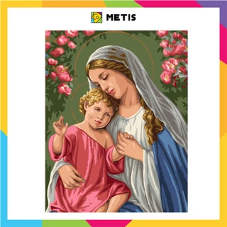 Tranh tô màu số hoá Công Giáo METIS Đức Mẹ Maria đầy đủ phụ kiện đi kèm màu chuẩn, dễ tô CG010