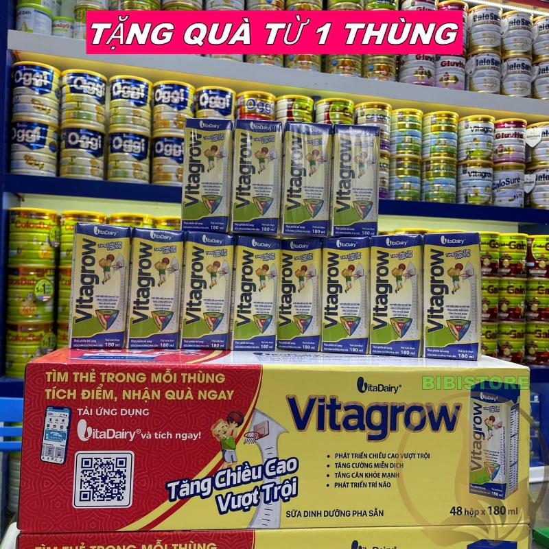 (Tặng Quà, Có Thẻ Cào QR) Thùng 48 Hộp 180ml SBPS Vitagrow Tăng Chiều Cao Vượt Trội (Bibistore)