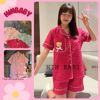 ĐỒ BỘ PIJAMA ĐÙI ,ĐỒ MẶC NHÀ CỘC TAY KẺ CARO, ĐỒ BỘ NGỦ CỔ BẺ SƠ MI SIZE 40 - 60KG CHO NỮ