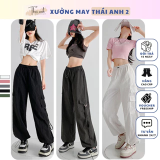 Quần túi hộp nữ ống rộng chất liệu kaki mềm bo gấu cạp chun có dây rút, quần kaki nữ hiphop MS322