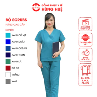 Bộ scrubs bác sĩ cổ tim - bộ blue đồng phục kỹ thuật viên, điều dưỡng, hộ lý, spa chất phổ thông Chất Vải Lon