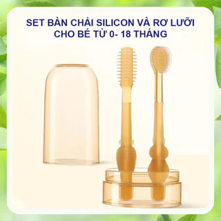 Set rơ lưỡi và bàn chải đánh răng silicon cho bé từ 0 - 18 tháng