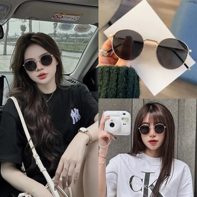 (Daisies studio) Mắt Kính Mát Đen Viền Kim Loại Thời Trang (Hình Thật) Mắt Kính Chống Tia UV Phù Hợp Nhiều Gương Mặt
