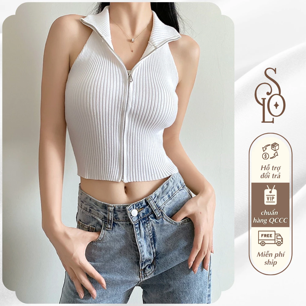 Áo sát nách dáng croptop cổ vest cách điệu, ao croptop 3 lỗ nữ ôm body sexy chất tăm hàn SON Luxury B34