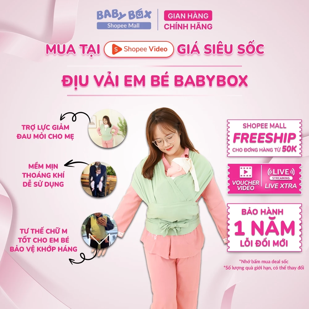 Địu vải em bé BabyBox sơ sinh có khóa điều chỉnh size và đai trợ lực