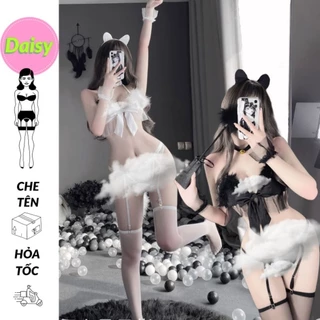 Cosplay miêu nữ đính lông xuyên thấu sexy - set nội y đồ lót hóa trang mèo Neko Chan gợi cảm