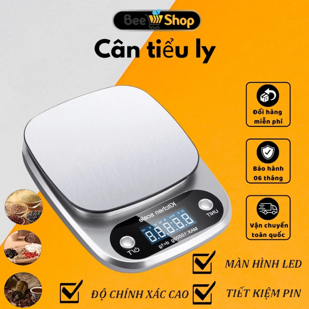 Cân tiểu ly điện tử nhà bếp định lượng 1g - 10kg làm bánh độ chính xác cao kèm 2 viên pin
