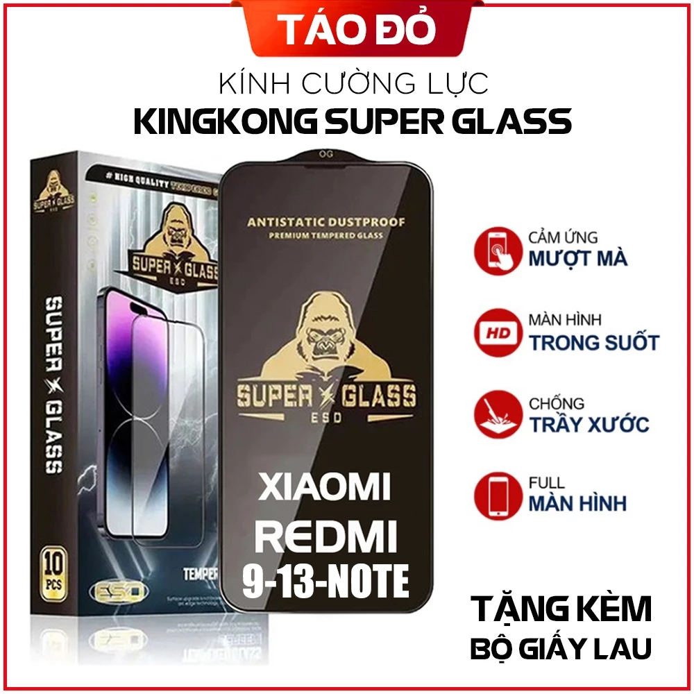 Kính Cường Lực XIAOMI Redmi 9A 9C 9T 10 10T 11 11T 12 12T 13 13T NOTE Lite Pro 4G 5G KingKong Full Màn Chống Va Đập