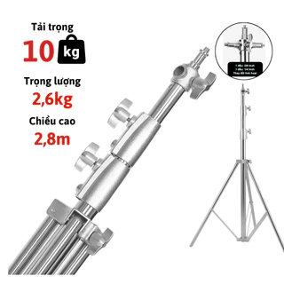 Chân đèn studio inox nặng 2,6 kg (chiu tải 10kg) cao 1m -2,8m Chân Đèn Inox loại tốt