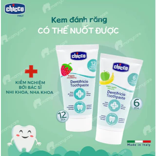 Kem đánh răng Chicco hương dâu/ táo chuối có thể nuốt được cho bé từ 6m+