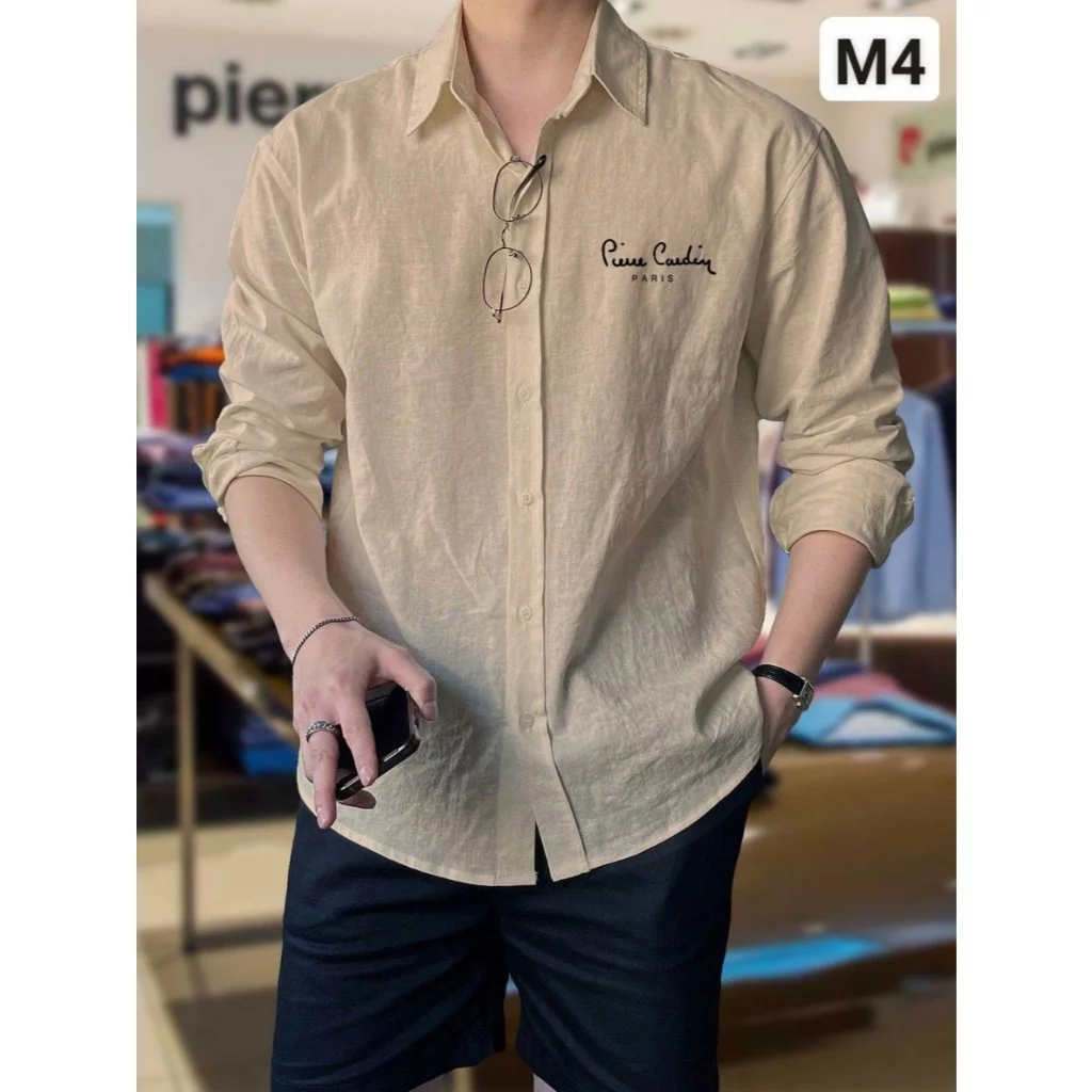 Áo sơ mi nam vải đũi xước hàn mềm mát 4 màu phong cách trẻ trung