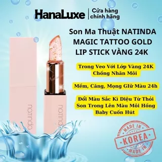 Son Dưỡng Môi Ma Thuật NATINDA MAGIC TATTOO GOLD LIP STICK VÀNG 24K, Son Dưỡng Có Màu Trong Veo Lớp Vàng Chống Nhăn Môi