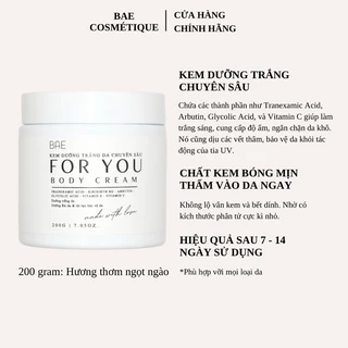 Kem Body Trắng Da Chuyên Sâu BAE - Dành Da Thường - 200 gram & 500 gram