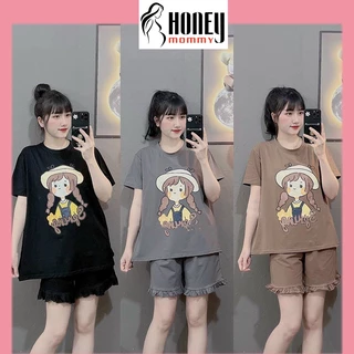 Bộ Đồ Bầu Cộc Tay Mùa Hè Chất Cotton In Hình Cô Gái Phong Cách Dễ Thương Xinh Xắn Mặc Ở Nhà HT2707  Honey Mommy