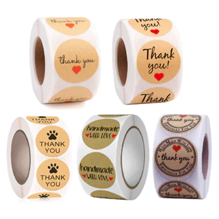 [NHIỀU MẪU] CUỘN 500 nhãn dán cảm ơn, tem Thanh you, sticker thank you kiểu dáng vintage, giấy craft đơn giản đáng yêu