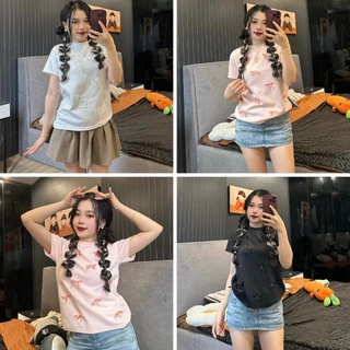 Áo Thun Nữ, Áo Phông Babytea Đính nơ Chất Cotton Full Bảng Màu Siêu Xinh