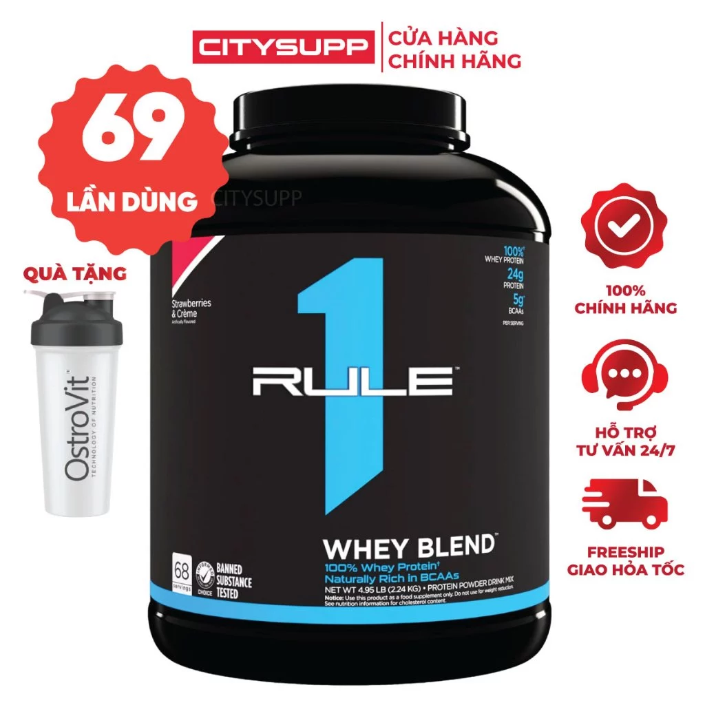 Sữa Tăng Cơ Rule 1 R1 Whey Blend 2.2KG, 5Lbs (66 - 69 Lần Dùng) Hỗ Trợ Tăng Cơ và Phục Hồi Cơ | Nhập Khẩu Mỹ