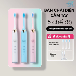 Bàn chải điện tự động hiện đại loại sạch mảng bám với công nghệ sóng âm, lông chải mềm mại an toàn cho răng nướu