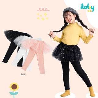 Quần legging bé gái ILABY phối tutu đính sao chất liệu thun gân co dãn 4 chiều 3 màu cho bé 10-35kg [2033]