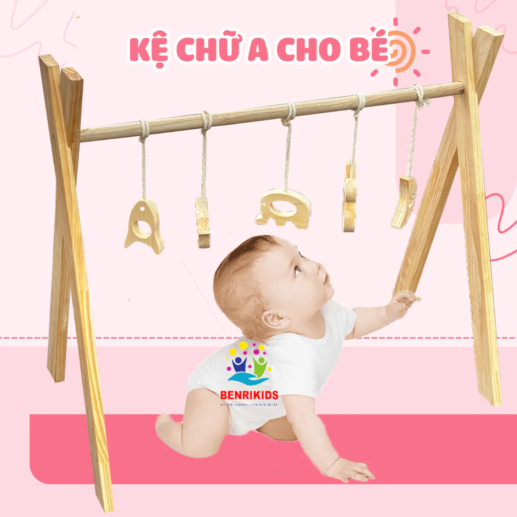 Kệ Chữ A Cho Trẻ Sơ Sinh Treo Đồ Chơi Lục Lạc Xúc Xắc Benrikids, Đồ Chơi Sơ Sinh Bằng Gỗ An Toàn