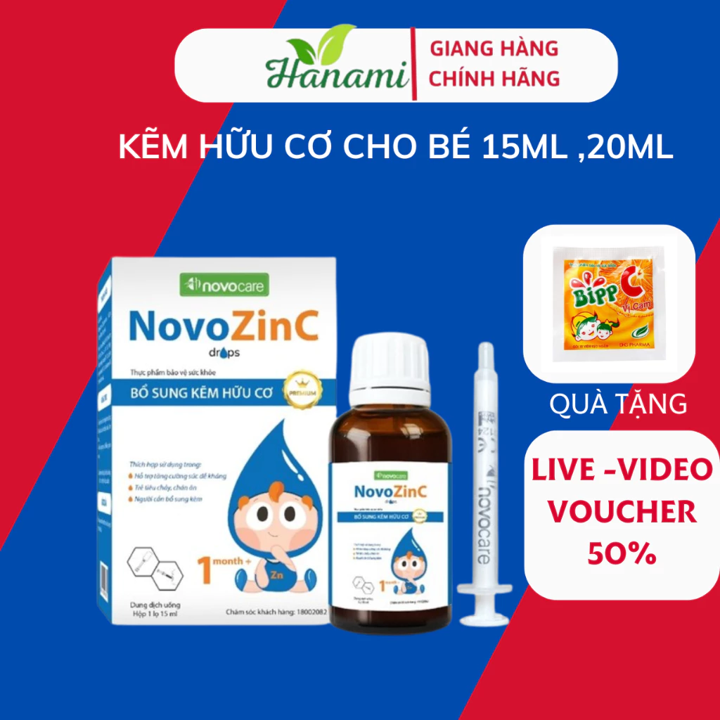 Kẽm hữu cơ cho bé NovoZinc Plus - Giảm biếng ăn, tăng đề kháng, thơm ngon dễ uống - Lọ 20ml