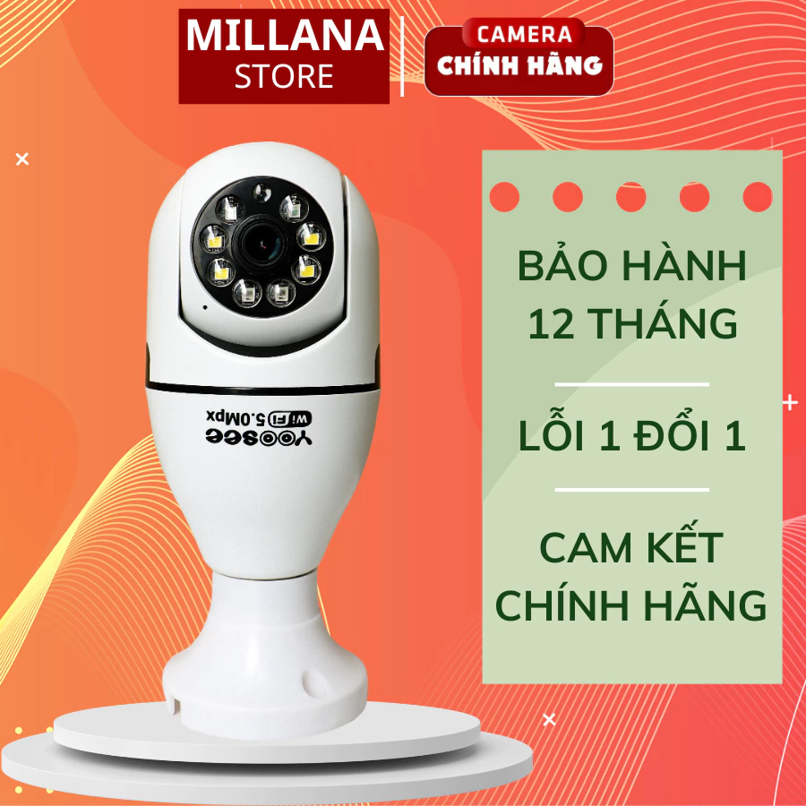 Camera bóng đèn Yoosee 8L-5.0MP, xoay 360 độ, giám sát toàn cảnh, đàm thoại 2 chiều, bảo hành 12 tháng