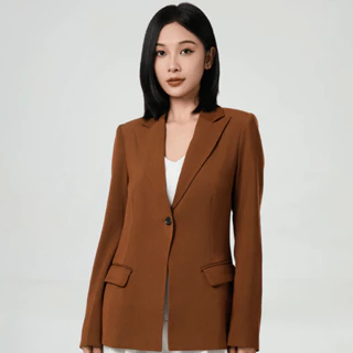 Áo vest nữ áo blazer KHÀN màu nâu  tà ngang áo khoác công sở tay dài 1 lớp phong cách Hàn Quốc