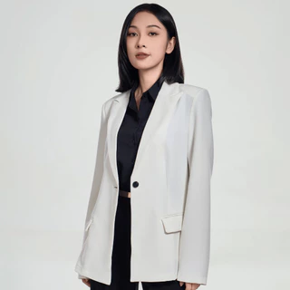 Áo blazer nữ áo vest nữ KHÀN màu trắng tà ngang tay dài form suông 1 lớp phong cách Hàn Quốc