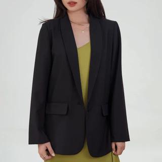 Áo blazer nữ áo vest nữ KHÀN màu đen cổ bầu basic áo khoác công sở tay dài 1 lớp phong cách Hàn Quốc thanh lịch