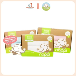 Set 2 khăn sợi tre đa năng cho bé Nappi 77x77cm, khăn vải dệt cotton organic - Monnie Kids