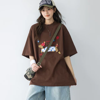 Local brand Focus Áo Thun Xám tay ngắn in Mùa hè 2024 áo phông oversize unisex cổ tròn form rộng 100%cotton