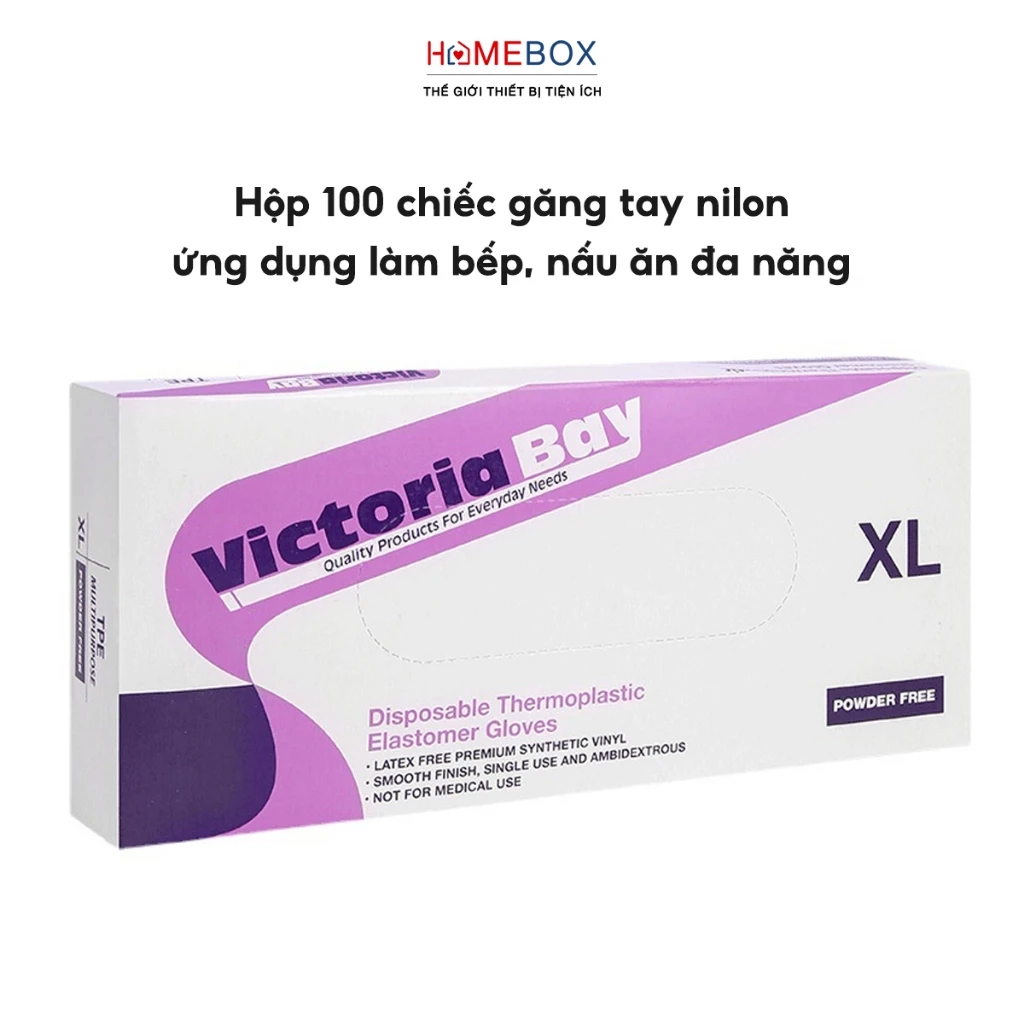 Hộp 100 Găng tay Victoria Bay nilon làm bếp không mùi an toàn, Bao tay nấu ăn dùng một lần tiện lợi