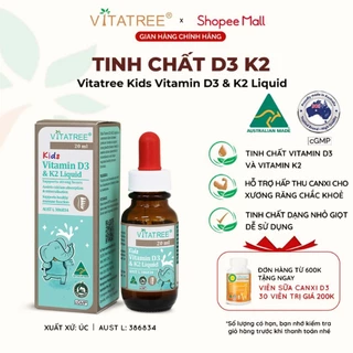 Tinh chất D3 K2 hỗ trợ hấp thu canxi cho trẻ Vitatree Kids Vitamin D3 & K2 Liquid 20ml