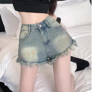 Quần Short Jeans Nữ , Quần Đùi Nữ Chất Liệu Jeans Phối Vẩy Sơn Tua Rua Cực Xinh L26