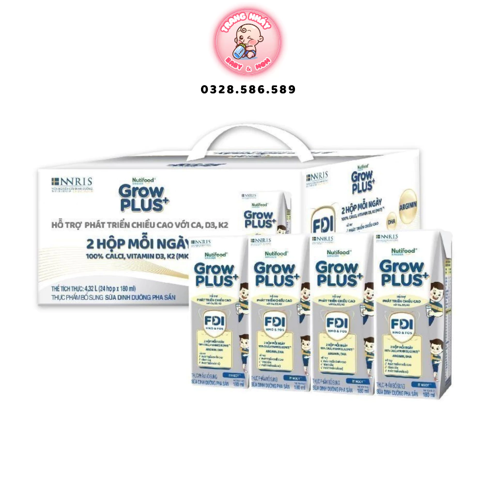 Thùng 24 hộp Sữa Bột Pha Sẵn Nutifood Sweden GrowPLUS+ Cao lớn vượt trội hộp 110 - 180ml hsd : 02/2025