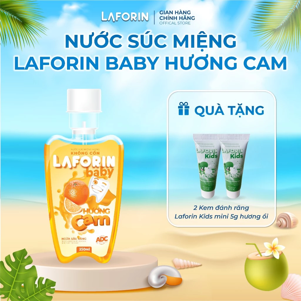 Nước súc miệng Laforin baby hương cam vệ sinh răng miệng cho bé chai 350ML