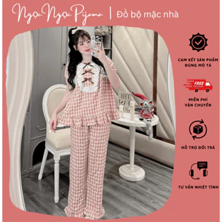 Bộ Đồ Mặc Ở Nhà Tiểu Thư Baby Doll Bánh Bèo Chất Đũi Nhung Tay Cộc Quần Dài Pijama Nữ Đồ Ngủ Dài - CD3