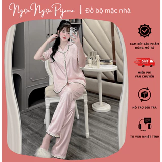 Bộ Đồ Ngủ Nữ Chất Lụa Tô Châu Mix Ren Sò Siêu Mềm, Mát Pijama Tiểu Thư Bánh Bèo - CD2