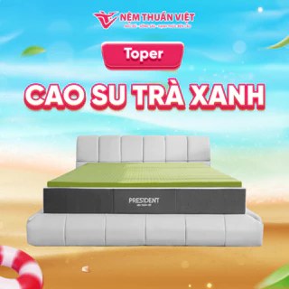 Topper cao su trà xanh Thuần Việt - Topper Nệm Cao Su Thiên Nhiên, Tăng độ êm ái khi nằm, Đàn Hồi, Kháng Khuẩn