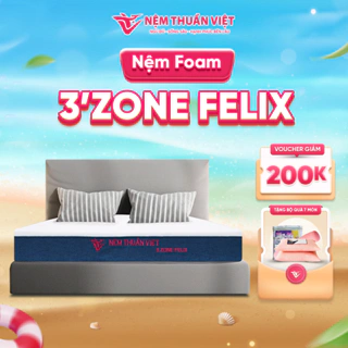 Nệ̣m Foam 3 Zone Felix Thuần Việt - Nâng Đỡ 5 Vùng, Êm Ái, Thoáng Khí - Bảo Hành 12 Năm