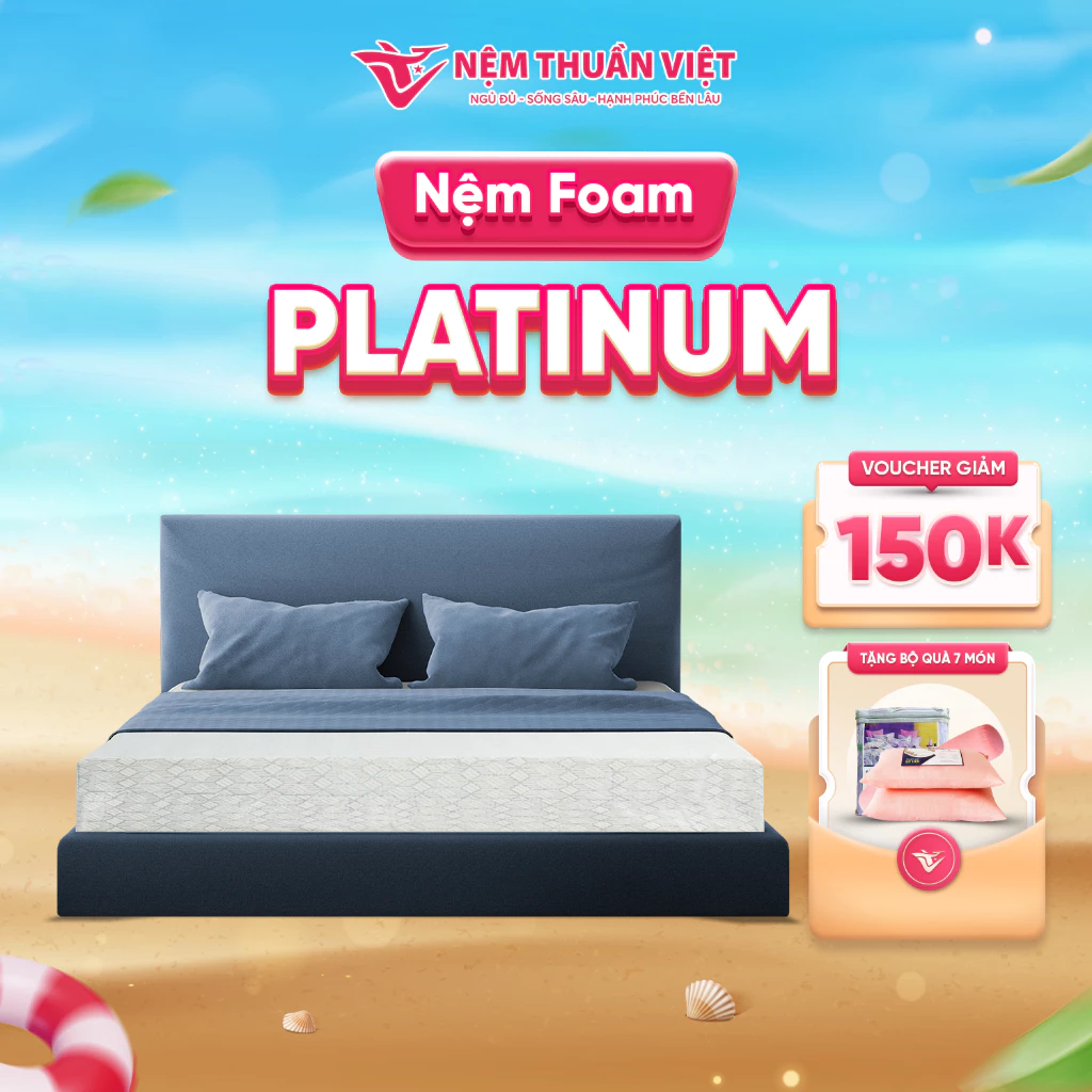 Nệ̣m Foam Platinum Thuần Việt - Êm Ái, Thoáng Mát Tối Ưu - Bảo Hành 12 Năm [Mua 1 Tặng 7]