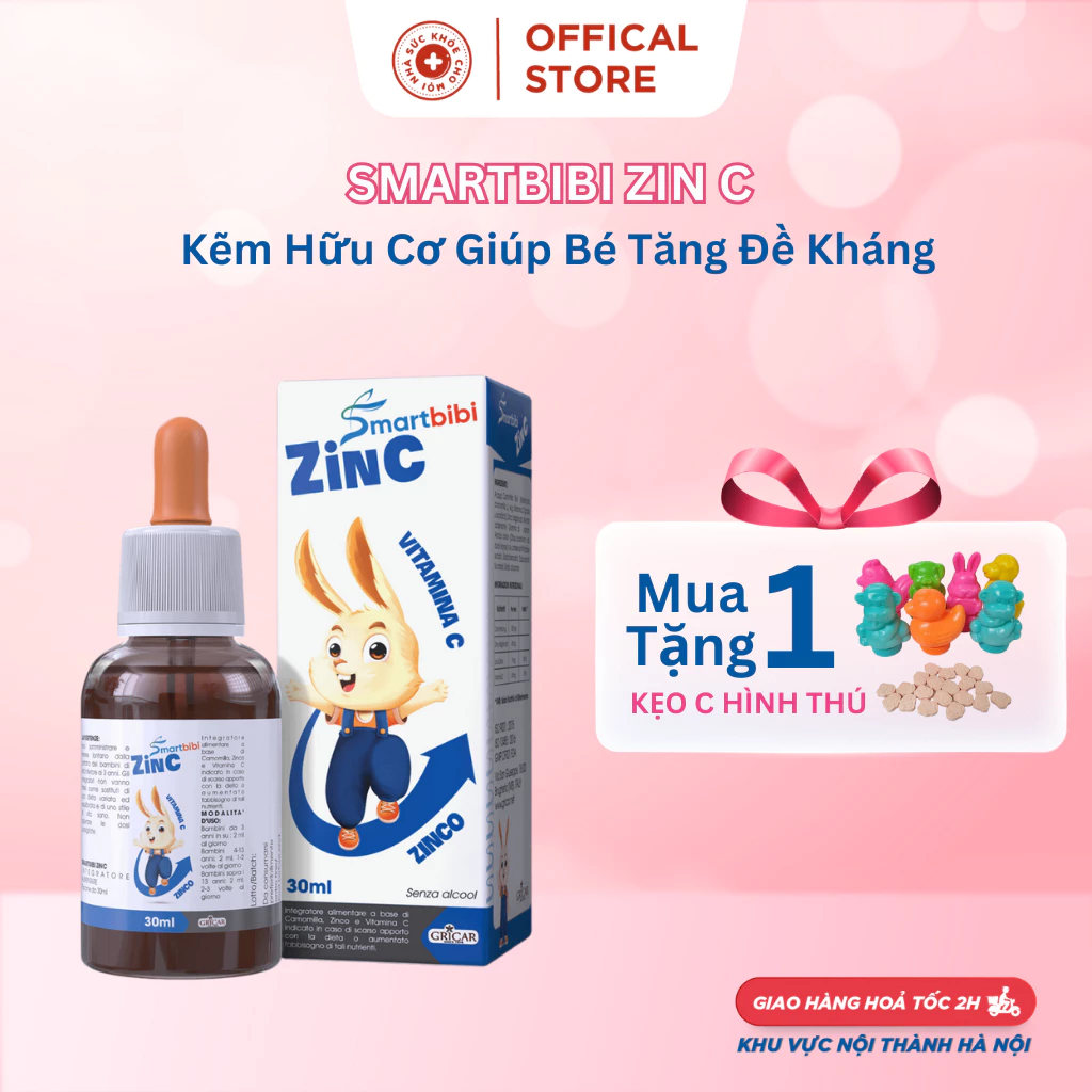 Smartbibi Zinc.Bổ Sung Siro Kẽm Tăng Đề Kháng,Bé Biếng Ăn,Tiêu Hóa Kém,Tiêu Chảy