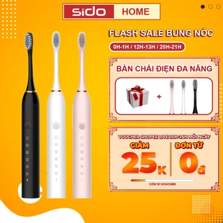Bàn chải điện Sidohome SH02 đánh răng 6 chế độ chăm sóc máy đánh răng sạc pin sóng âm đầu chải lông mềm