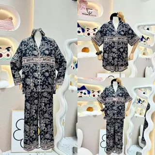 Bộ Pijama Monybear Lụa Xước Bướm Nền Đen Kèm Phụ Kiện - HN2643