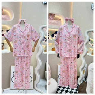 BỘ PIJAMA MONYBEAR GẤU MÈO CARO HỒNG PHỐI REN ( kèm BỊT MẮT )