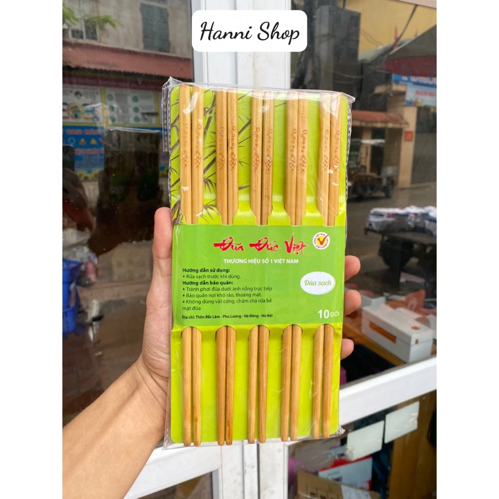 [10 đôi] Đũa tre ăn cơm khắc hình con cá , Đũa tre khắc Đức Việt