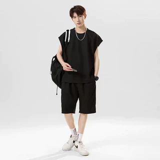 Bộ Quần Áo Nam Cao Cấp chất Cotton Thấm Hút Mồ Hôi, Mặc Mát, Bộ tanktop Gồm Quần và Áo Oversize Unisex TT01